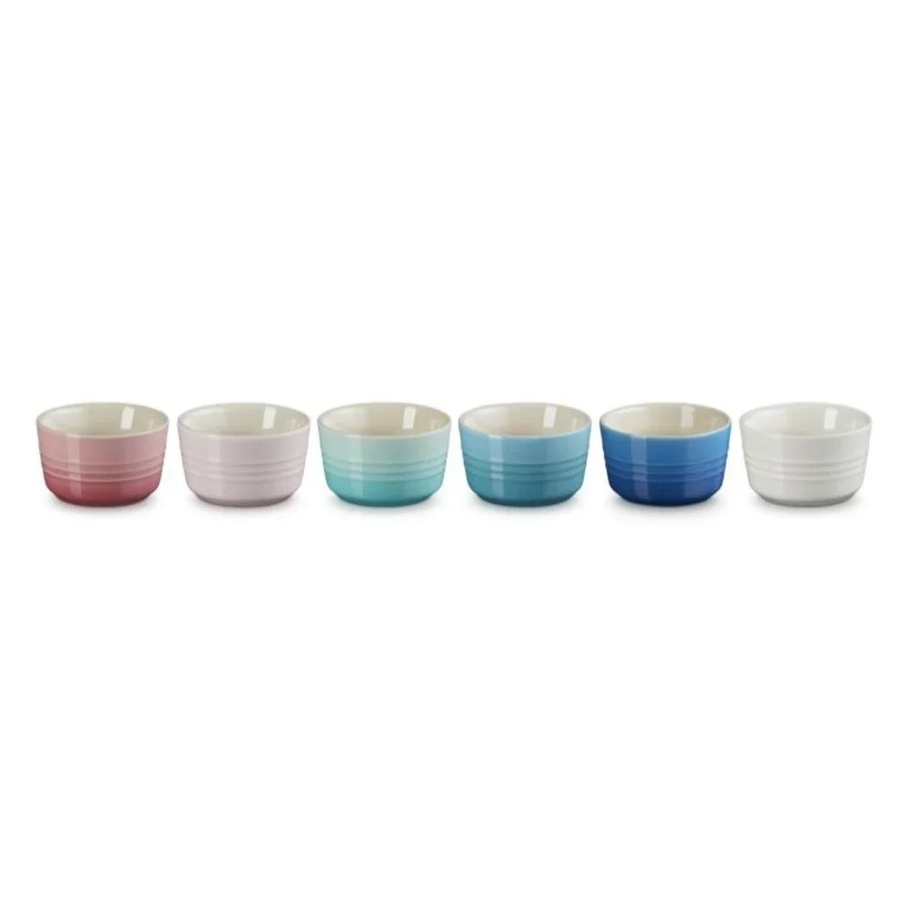 Le Creuset Stoneware Multicolor Set of 6 3.5oz Mini Ramekins Rose Q Mint NEW